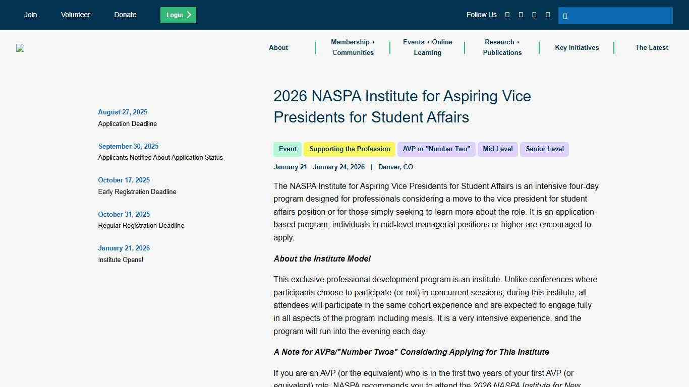 2026 NASPA Institute for Aspiring Vice Presidents for Student Affairs